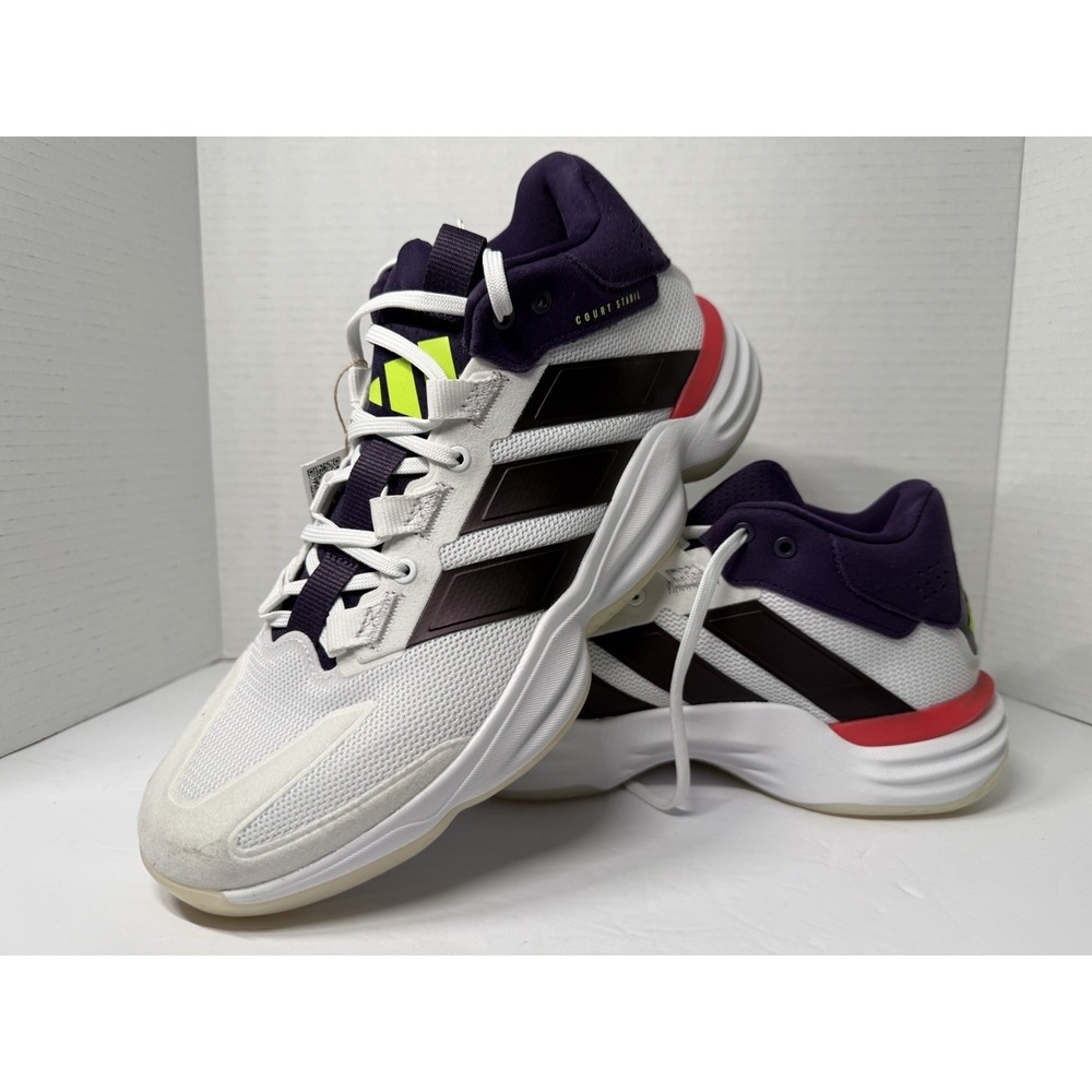 New Adidas Court Stabil Indoor Volleyball Mens 10 White Purple Shoes JH5163